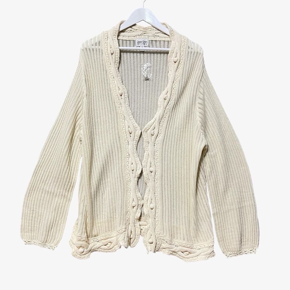 Jamie Gries Cozy Chic Cable and Bobble Cardigan Sweater NWOT Size 1X Cream Boho